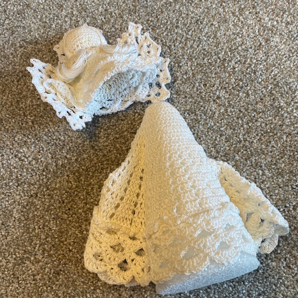 Vintage Handmade White Crochet Angel Christmas Tree Topper and Ornaments Set 7pc - Picture 2 of 7